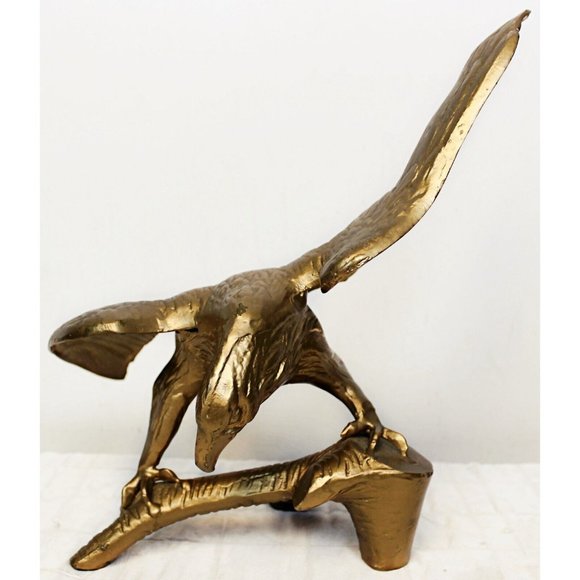 Vintage Flying Brass Eagle Bird On Branch Spread Wings 11.2" Sculpture Statue - Picture 2 of 7